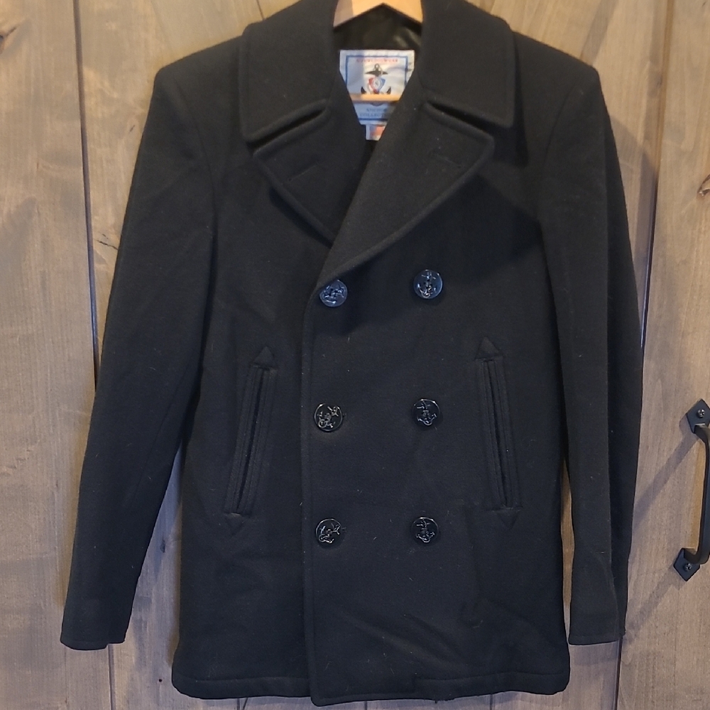 Sterlingwear Anchor Collection Black Wool Peacoat 34S